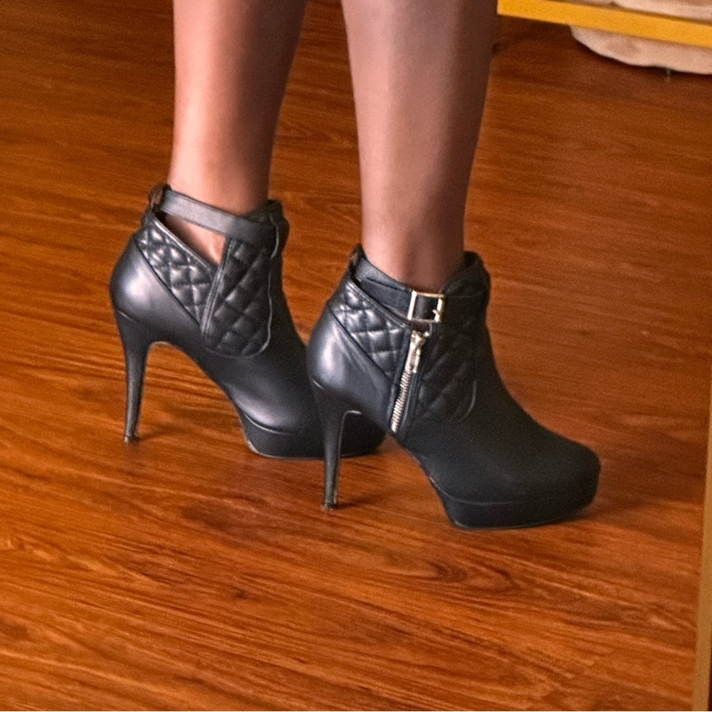 Torrid black heels. Sexy buckle platform heels quilted buckle heel bootie